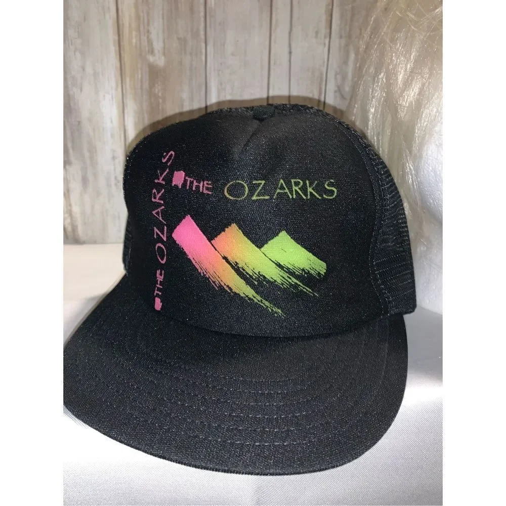 ‎Vintage OZARKS Black Neon Graphic Trucker Hat